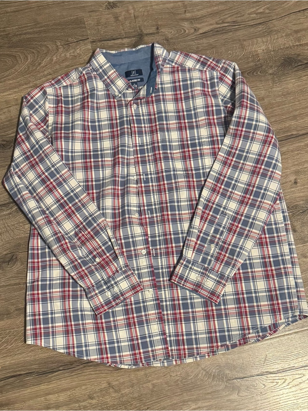 George Men’s Red, Blue & White Plaid Button-Down Shirt